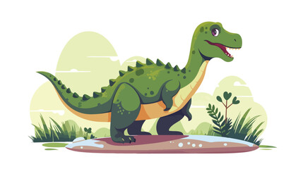 Green herbivorous dinosaur illustration. Creature c