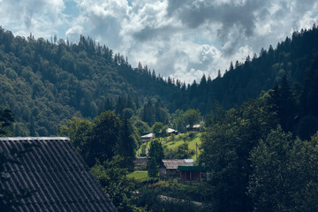 Cosy evening in Carpathians. Summer landscape in mountains. Ukraine, Europe.