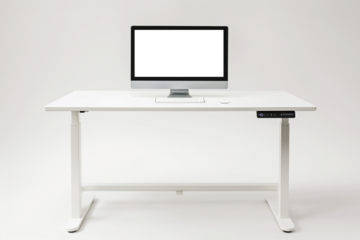Modern bright private room with work desk and computer white mockup screen