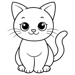 cute kawaii kitty, simple line art icon, Children coloring book page