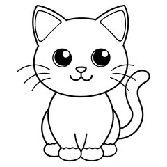 cute kawaii kitty, simple line art icon, Children coloring book page