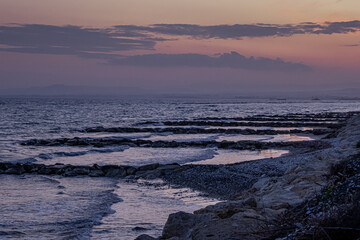 Sunset as seen from Faros Beach at Pervolia coast, near Larnaka, Cyprus