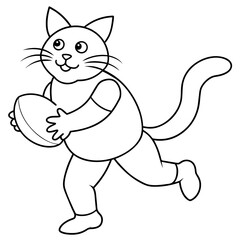 cute cat playing baseball for children's coloring page vector icon illustration