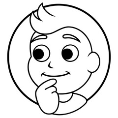 Fototapeta premium thinking emoji simple line art icon, Children coloring book page vector illustration