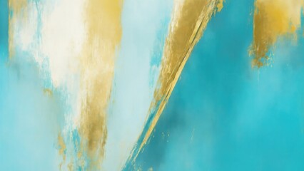 Abstract Cyan, Gold and Gray art Oil painting style. Hand drawn by dry brush of paint background texture