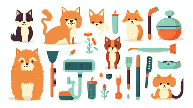Grooming salon elements vector illustrations set. B