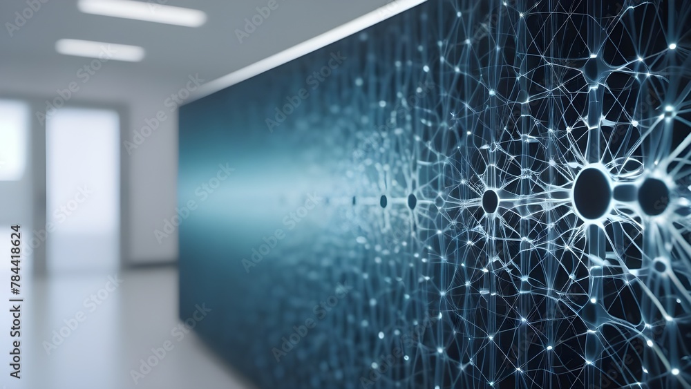 Poster Abstract representation of futuristic technology networking in blue. Geometric shapes and lines