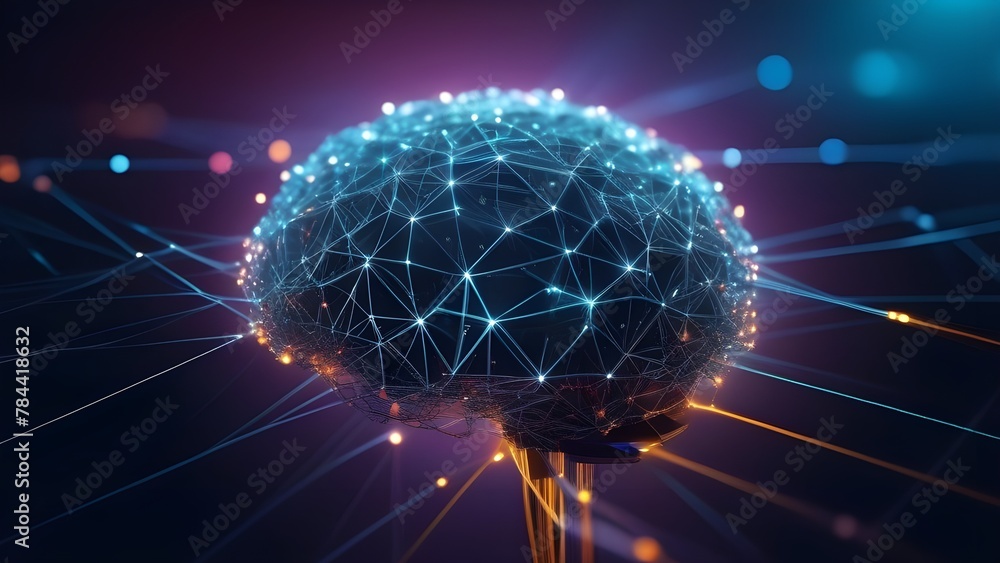 Poster Abstract technology design with glowing elements representing the connection between the human brain