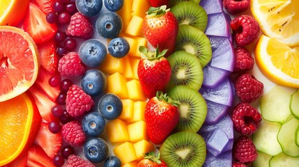 Colorful Mosaic of Mixed Fruits Top View