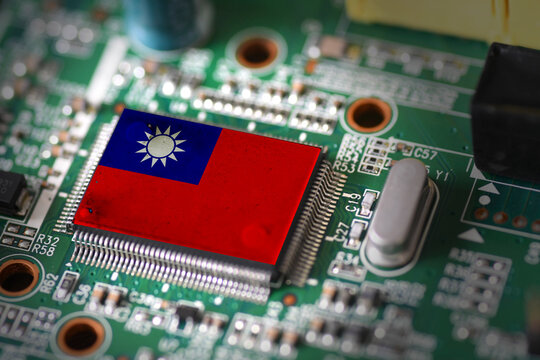 Flag of Taiwan on a processor, CPU Central processing Unit - Powered by Adobe