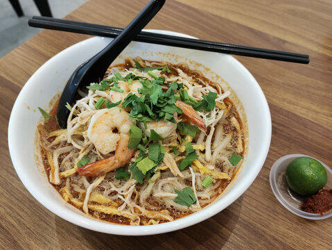 Sarawak Laksa, a spicy noodle soup type hawker food