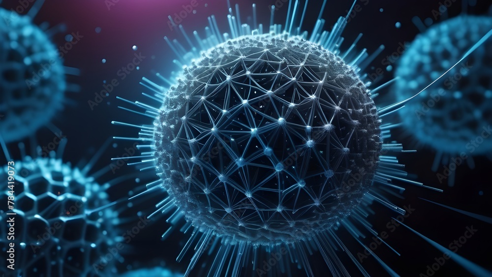 Poster futuristic sphere structure symbolizing technology and connectivity in medicine and space research
