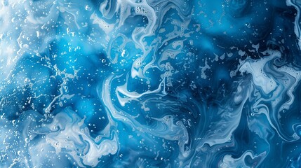 Abstract Swirling Blue Liquid with Foam Bubbles - obrazy, fototapety, plakaty