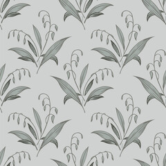 Japanese Gray Pretty Bouquet Vector Seamless Pattern
