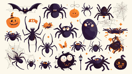 Halloween Spiders Clipart 2d flat cartoon vactor illustration