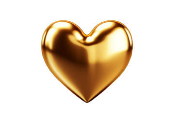 Gilded Heart Gleaming in Radiance. On White or PNG Transparent Background.