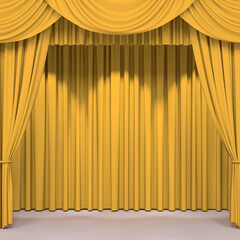 Luxury silk stage or window curtains. Interior design, waiting for show, movie end, revealing new product, premiere, marketing concept. 3D illustration - 784420257