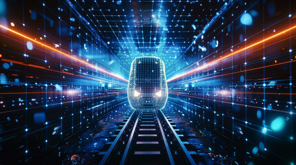 A modern car navigates through a futuristic tunnel filled with sleek design and technological marvels - obrazy, fototapety, plakaty