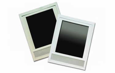 Vintage Polaroid Duo with Black and Light Green Tones, White Border Frames on Isolated Background