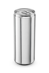 One silver clean aluminum can standing isolated. Transparent PNG image.