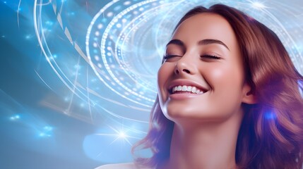 Smiling woman with astrological background