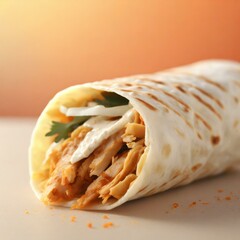 Illustration of doner kebab ; Realistic shawarma on the table close up
