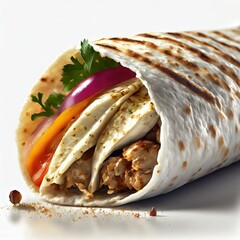 Realistic illustration of shawarma on white background ; Close up of doner kebab