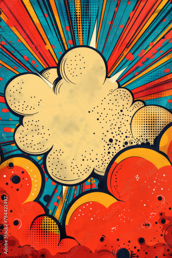 Poster vibrant and playful pop art illustration with comic bubbles and dots creating a dynamic and fun back