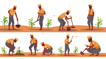 Happy Indian farmer in different poses flat set for