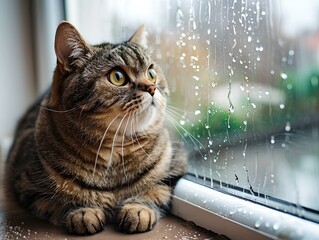 cat and rainy day
