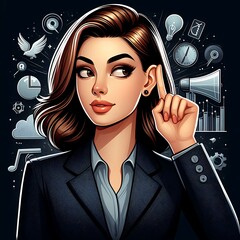 The business lady is showing the gesture I cant hear you - obrazy, fototapety, plakaty