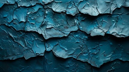   A tight shot of a blue wall with peeling paint and a red object centrally located