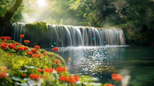 waterfall in the forest, video HD 