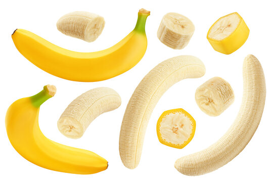 Banana set isolated on white background, full depth of field