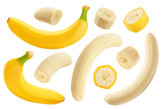 Banana set isolated on white background, full depth of field