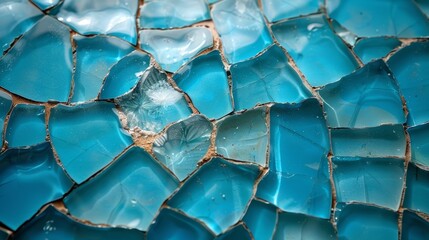   A tight shot of a blue mosaic tile, displaying a central hole