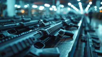 asembly line of an industry of weapons - obrazy, fototapety, plakaty