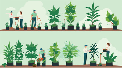 Hemp plant growth cycle flat vector collection. Can