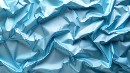   A tight shot of a blue fabric's bulky side, adorned with numerous folds - obrazy, fototapety, plakaty