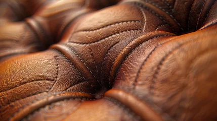Fotobehang   A tight shot of a brown leather seat's back, displaying distinctive stitching pattern Back stitching also visible © Jevjenijs