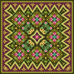 Vector abstract decorative ethnic ornamental illustration. Colorful square carpet - obrazy, fototapety, plakaty