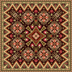 Vector abstract decorative ethnic ornamental illustration. Colorful square carpet