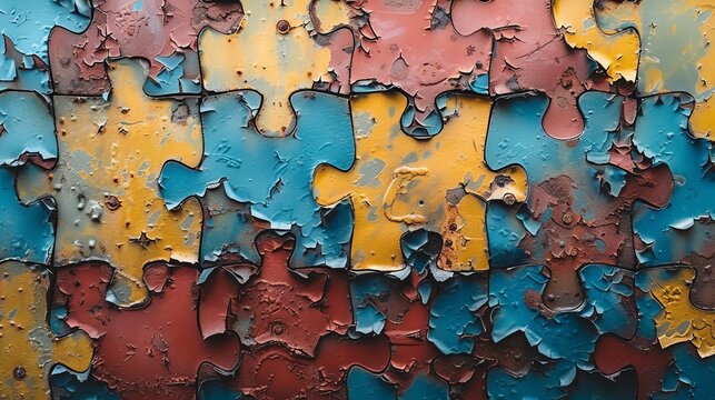   A tight shot of a chipped wall, displaying red, yellow, blue, and green hues