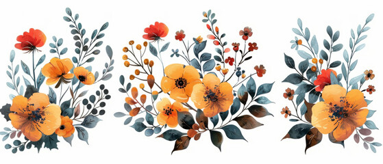 Obraz na płótnie Canvas Collection of hand-drawn floral frames featuring various flowers, branches, and leaves, perfect for adding a natural touch to designs.