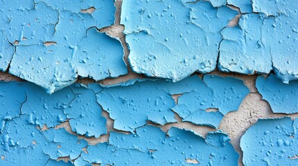   A close-up of a wall with blue paint peeling from its sides