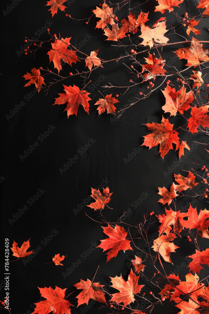 Poster creative layout design using flowing maple leaves as a frame border to enhance visual appeal and cre