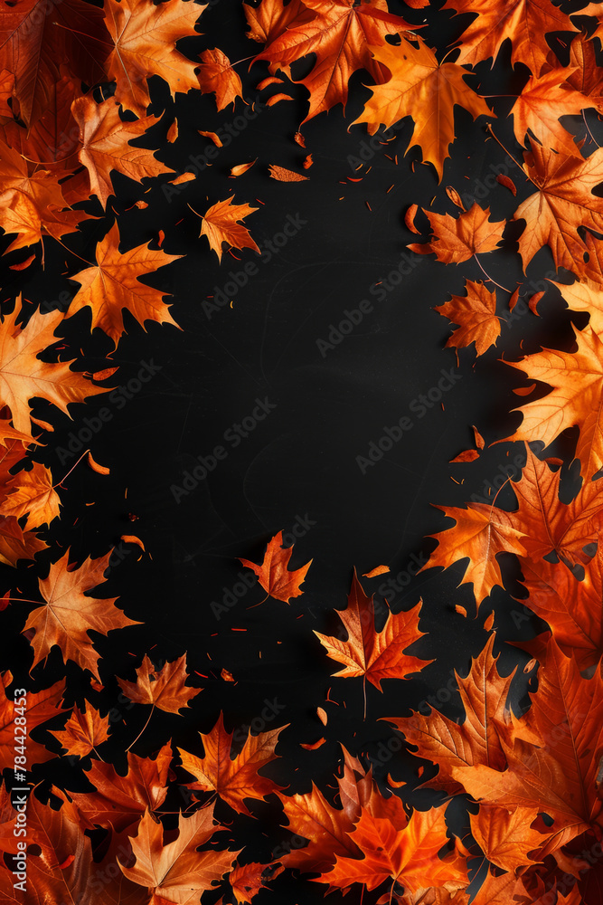 Poster creative use of maple leaves as a border in design projects, utilizing negative space to create visu