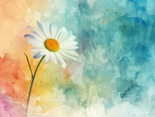 Vibrant Watercolor Painting of a Daisy Flower Against Colorful Background