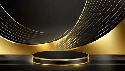 Sleek Sophistication: Gold and Black Podium Background