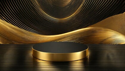 Gilded Excellence: 3D Gold and Black Podium Background